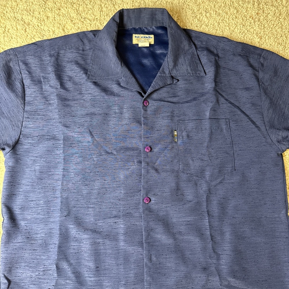 BC Ethic Lounge Shirt Men XL Navy Blue Bowling Lounge Rockabilly Retro Club